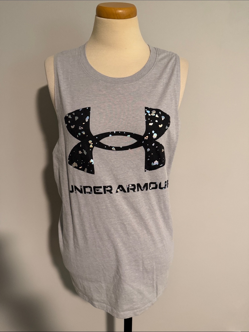Under Armour Light Gray Sleeveless Tank with Black Glitter Logo